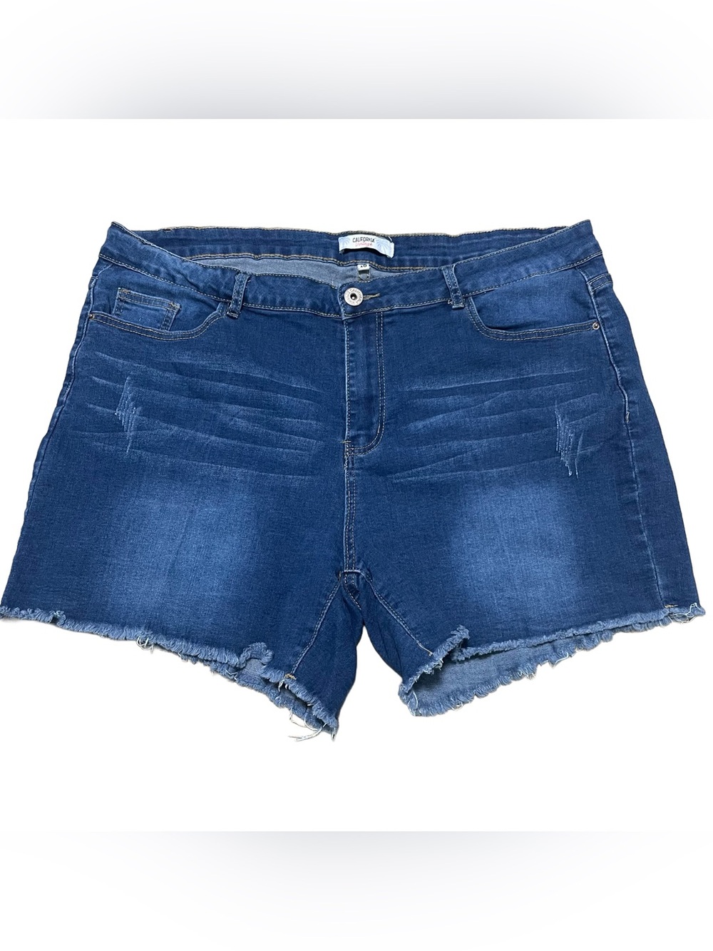 Casual Frayed Hem Jean Shorts - Dark Blue